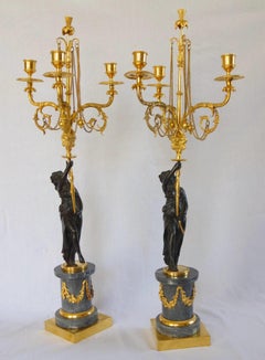Pair of ormolu, bronze & marble candelabras, Louis XVI period - 18th century
