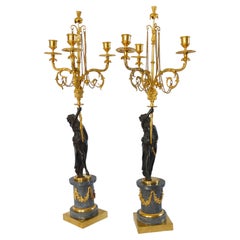 Pair of ormolu, bronze & marble candelabras, Louis XVI period - 18th century