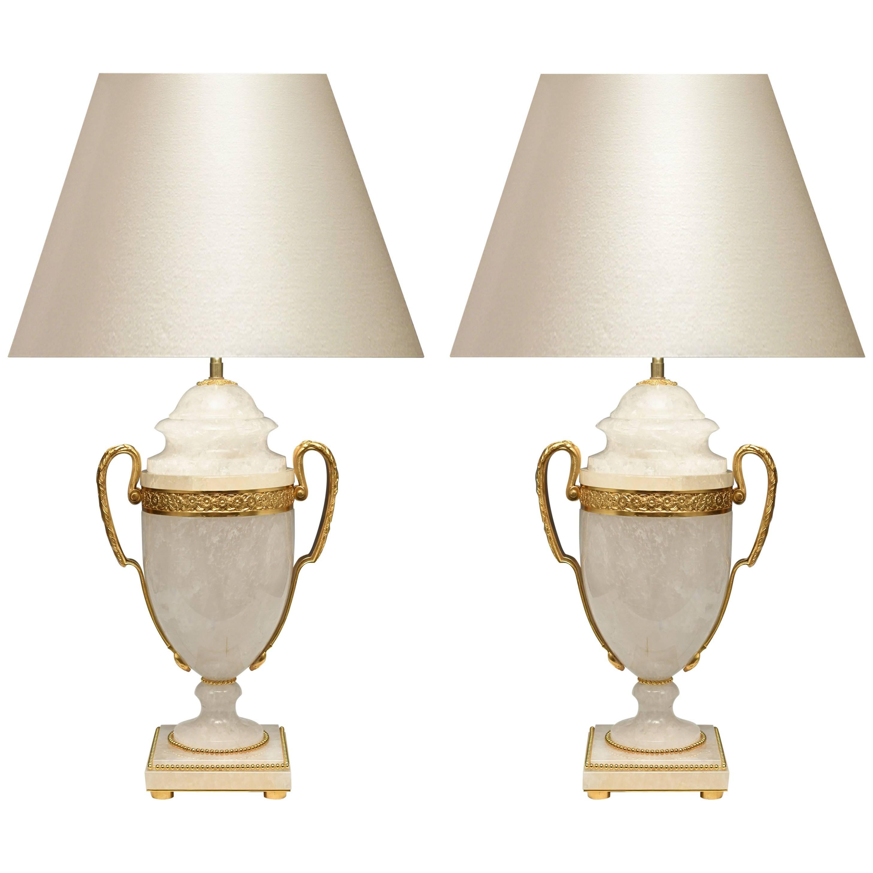 Pair of Ormolu Mount Rock Crystal Lamps
