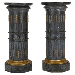 Antique Pair of Ormolu-Mounted Black Marble Pedestals