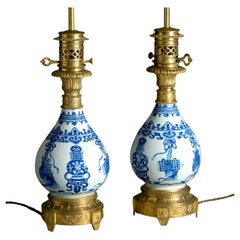 Pair of Ormolu-Mounted Blue-and-White Porcelain Lamps