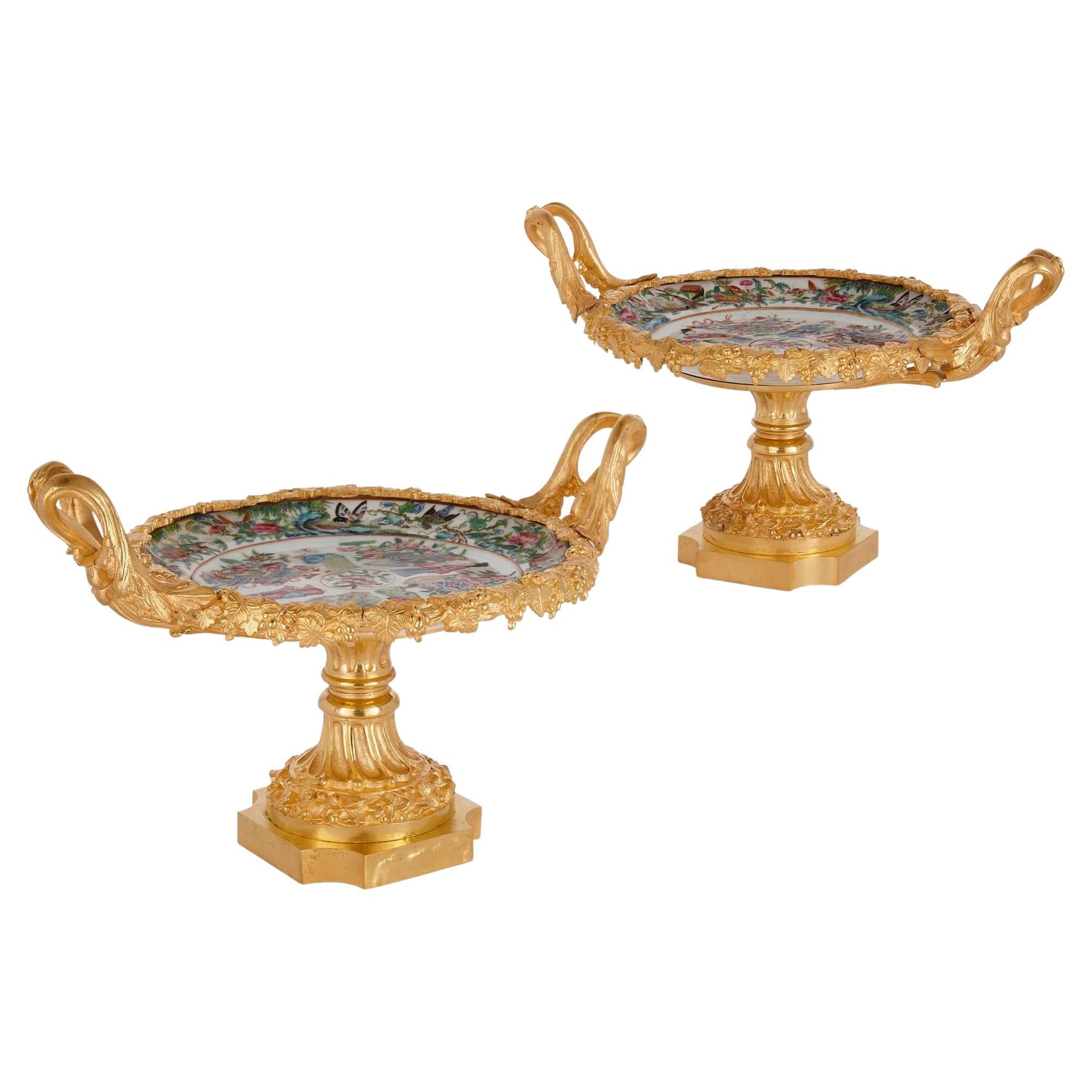 Pair of Ormolu Mounted Chinese Porcelain Tazze For Sale