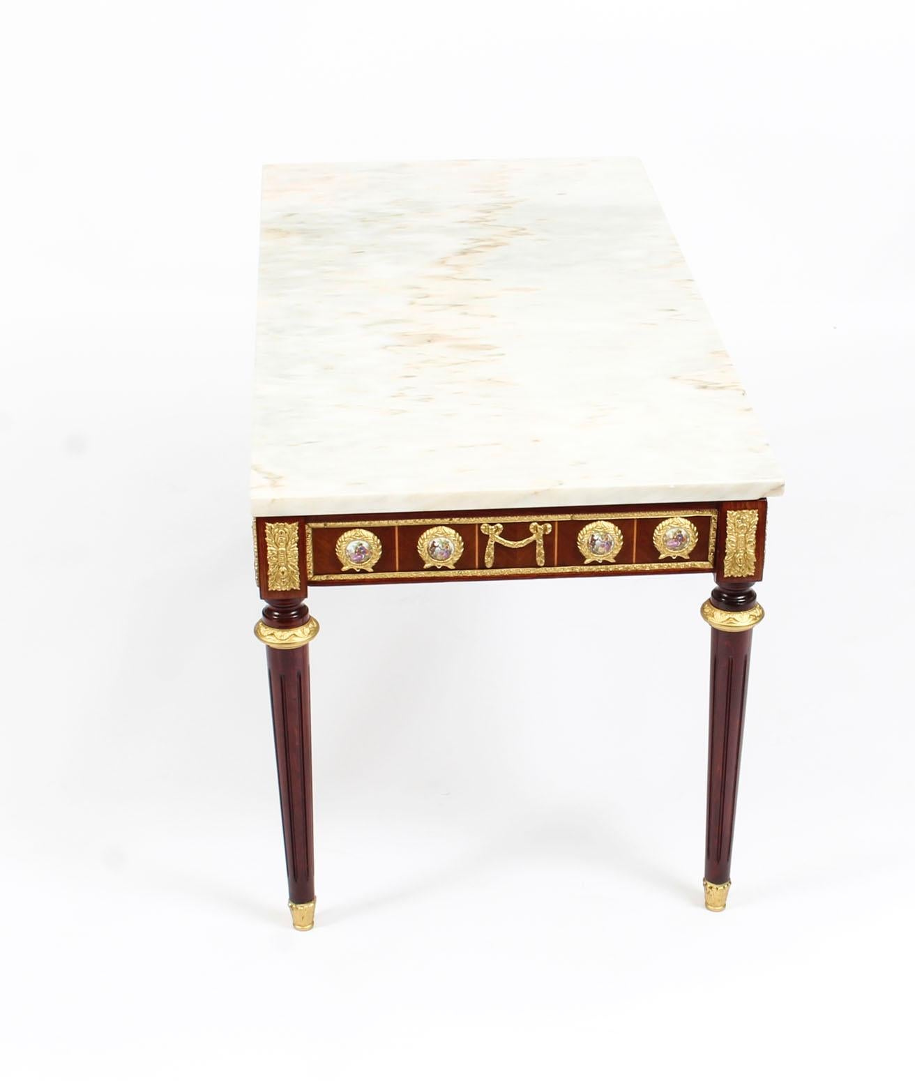 Porcelain Pair of Ormolu Mounted Coffee Tables Marble Tops H&L Epstein Midcentury