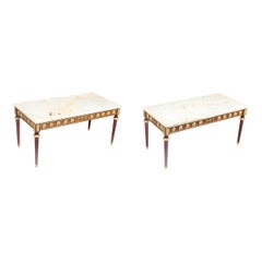 Vintage Pair of Ormolu Mounted Coffee Tables Marble Tops H&L Epstein Midcentury