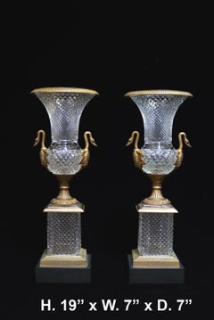 Pair of Ormolu Mounted Crystal Urns, French
