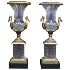 Pair of Ormolu Mounted Crystal Urns, French