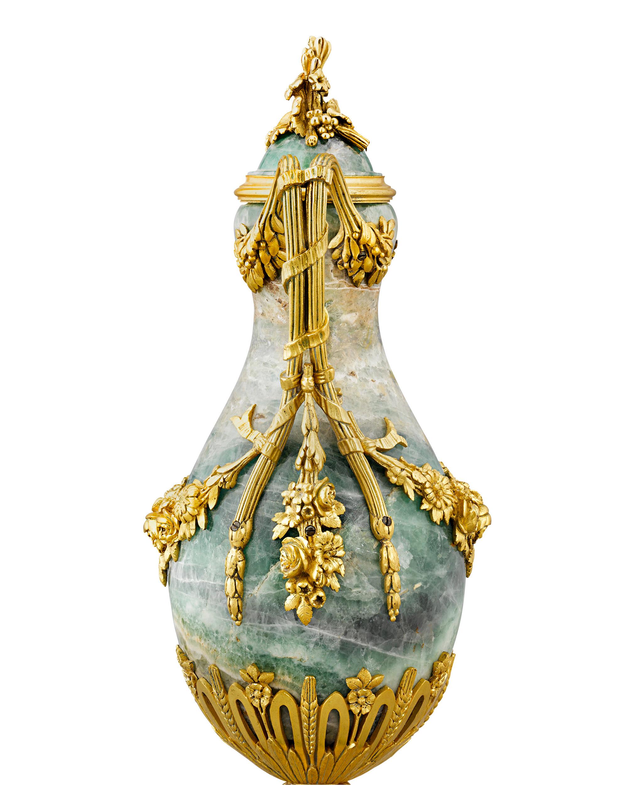 Napoleon III Pair of Ormolu-Mounted Fluorspar Vases For Sale