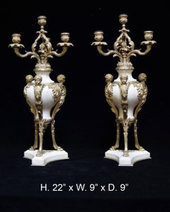 Pair of Ormolu Mounted Marble Candelabras, 19C French