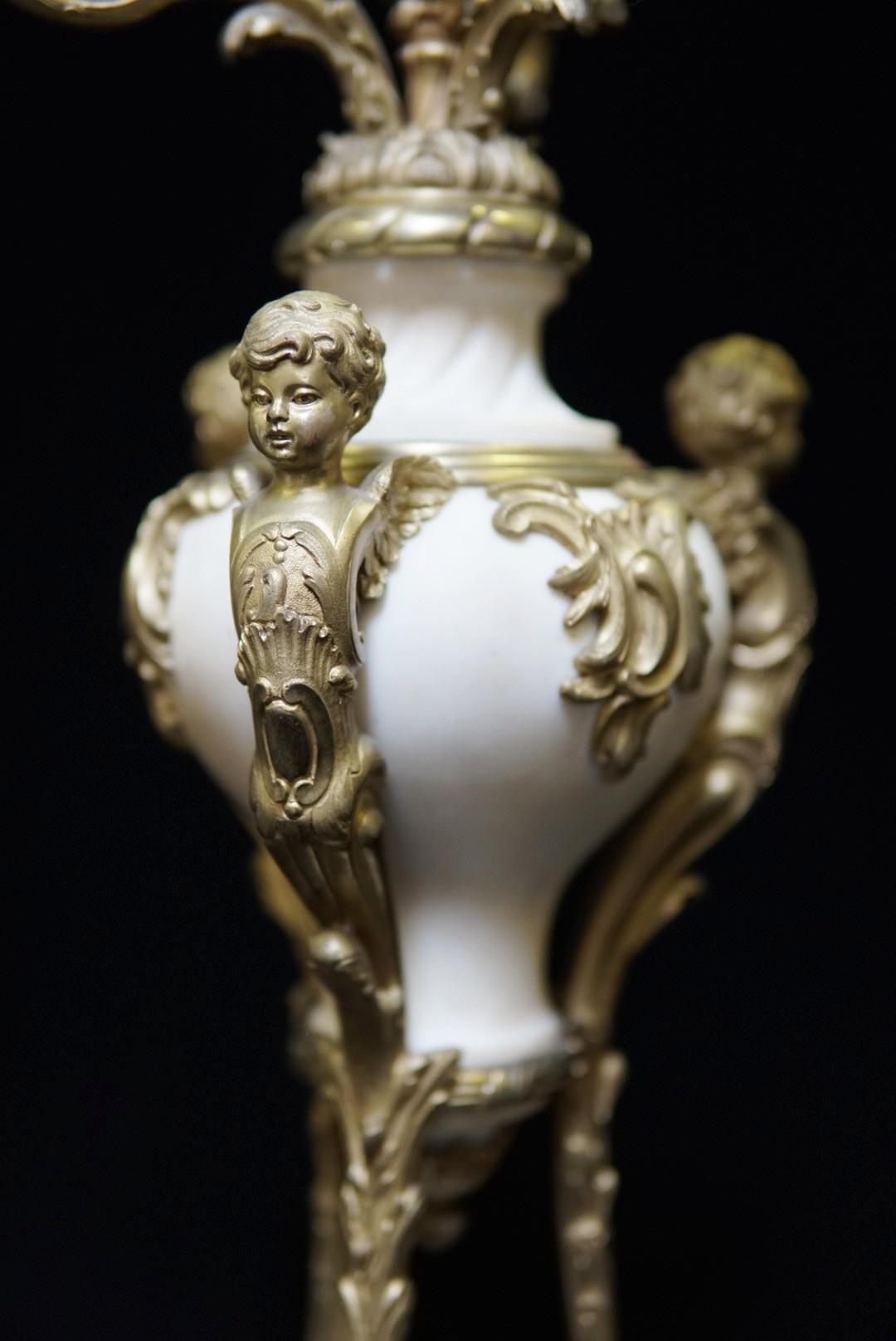 Pair of Ormolu Mounted Marble Candelabras, 19C French For Sale 1