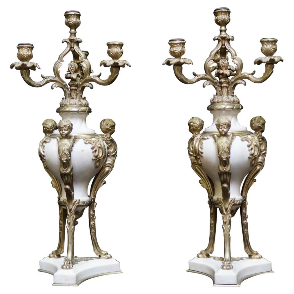 Pair of Ormolu Mounted Marble Candelabras, 19C French