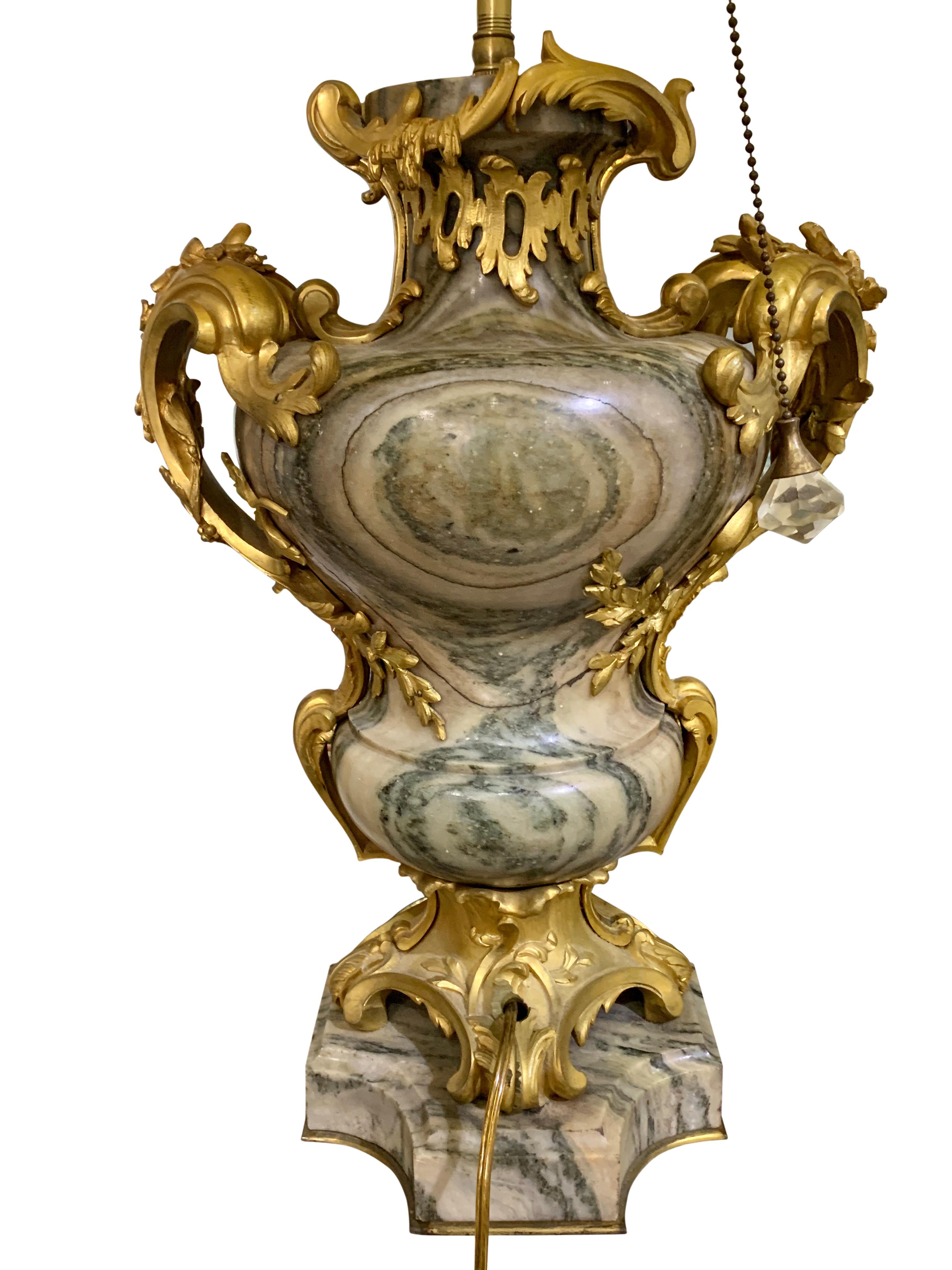 Pair of Ormolu Mounted Marble Lamps by Maison Millet For Sale 2