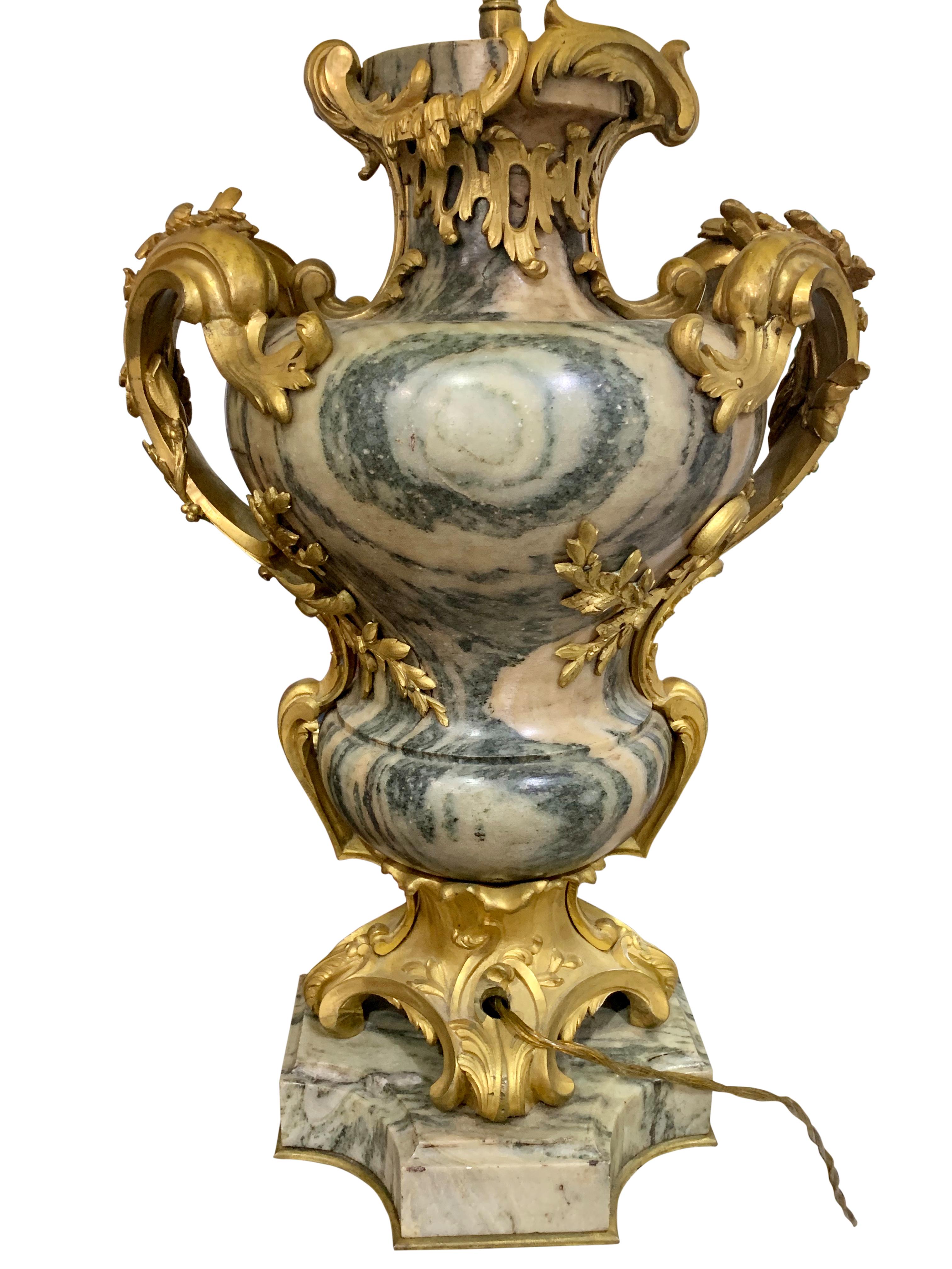 Pair of Ormolu Mounted Marble Lamps by Maison Millet For Sale 3