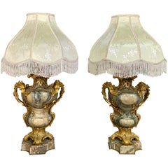 Pair of Ormolu Mounted Marble Lamps by Maison Millet