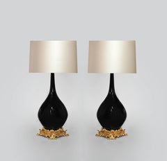 Ormolu-Mounted Mirror Black Porcelain Lamps
