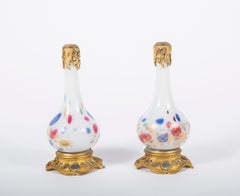 Pair of Ormolu Mounted Opaline Painted Dresser Bottles