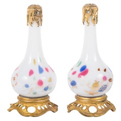 Pair of Ormolu Mounted Opaline Painted Dresser Bottles
