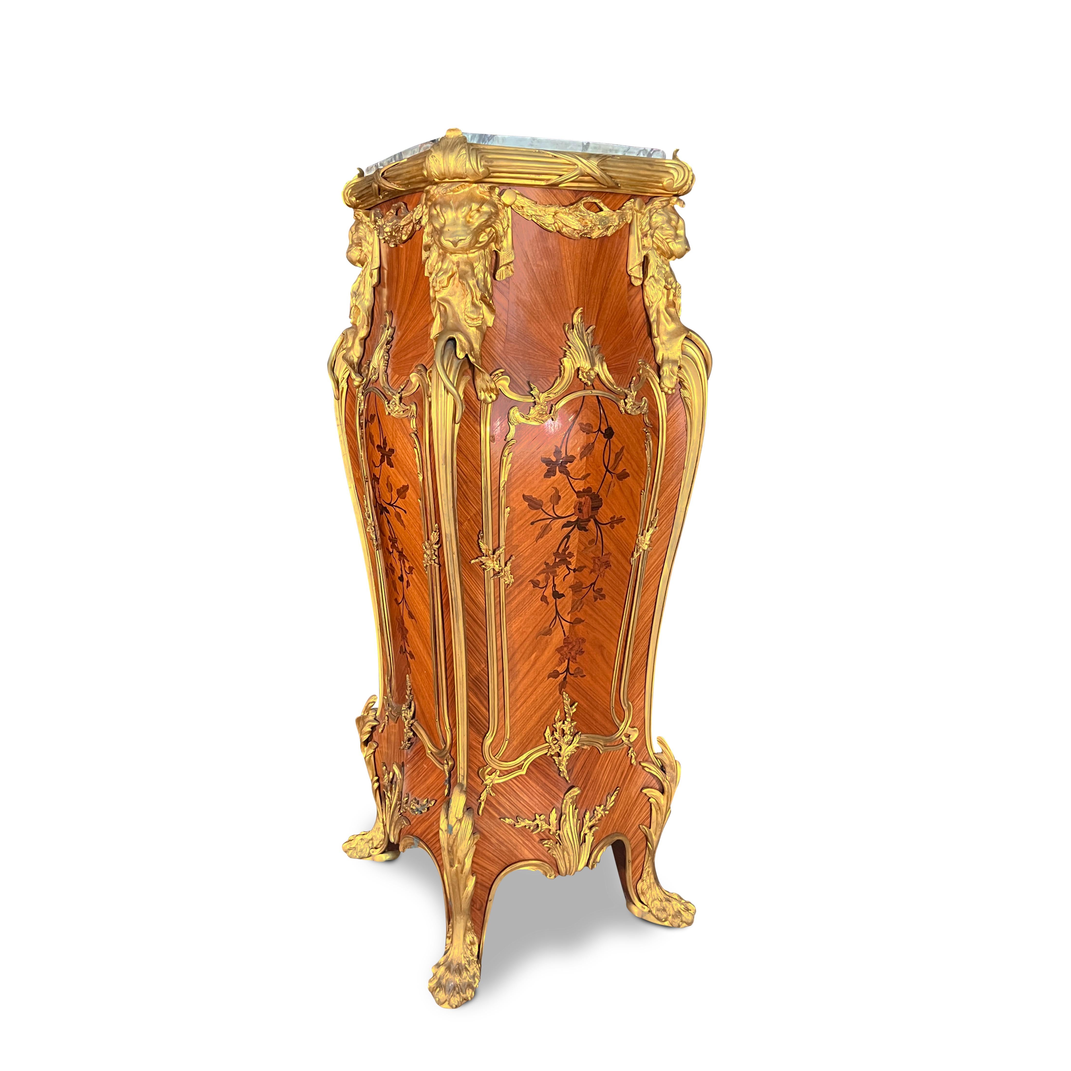 Pair of  Large Ormolu Mounted Pedestals After François Linke In Excellent Condition For Sale In Los Angeles, CA