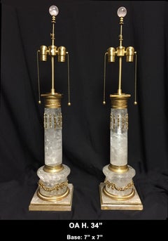 Pair of Ormolu Mounted Rock Crystal Columnar Lamps