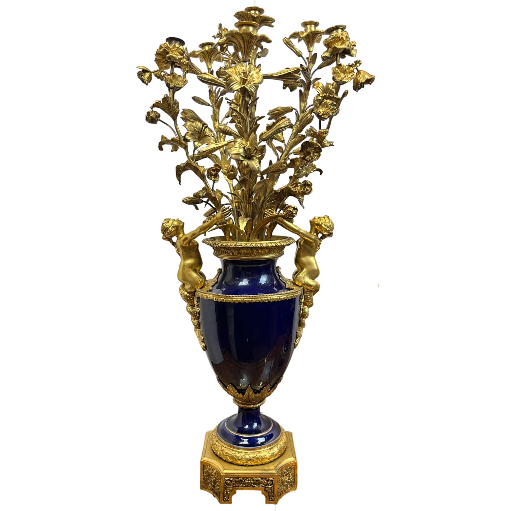 Pair Of Ormolu Mounted Sèvres-style Bouquet Candelabras For Sale 3