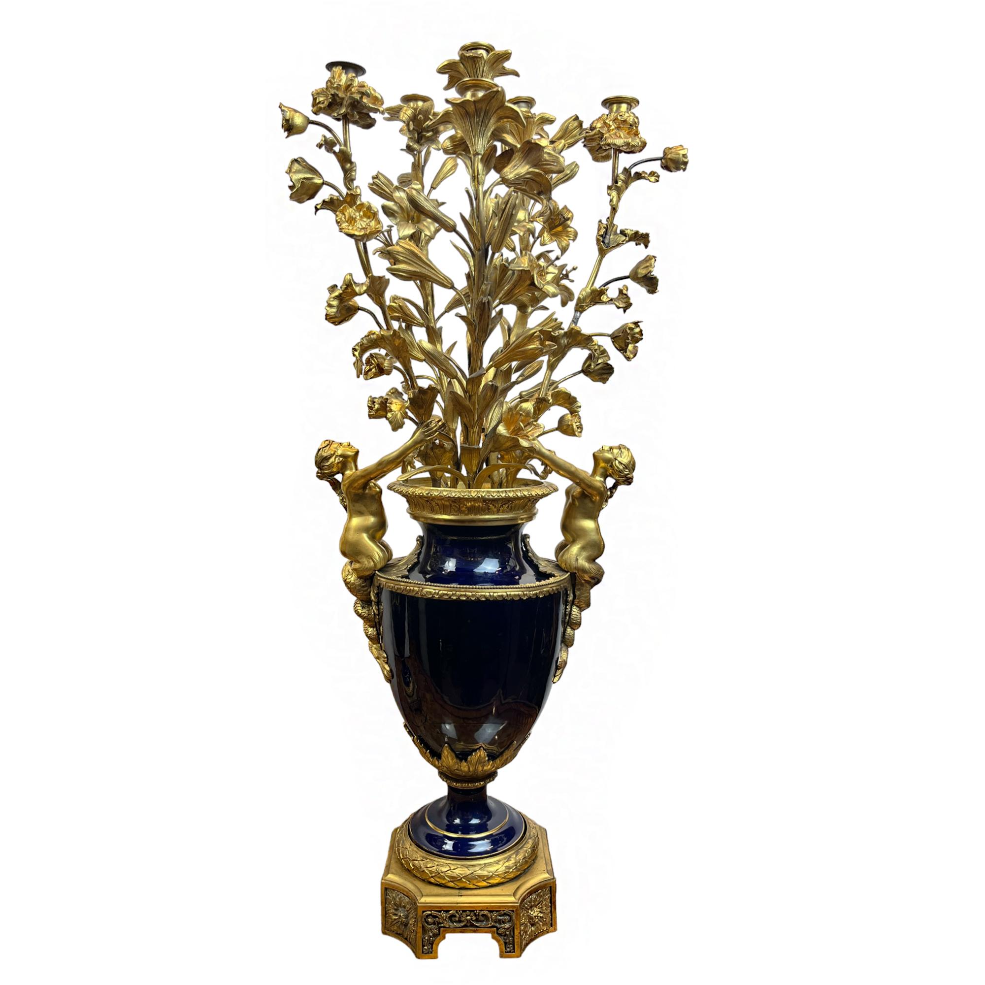 French Pair Of Ormolu Mounted Sèvres-style Bouquet Candelabras For Sale