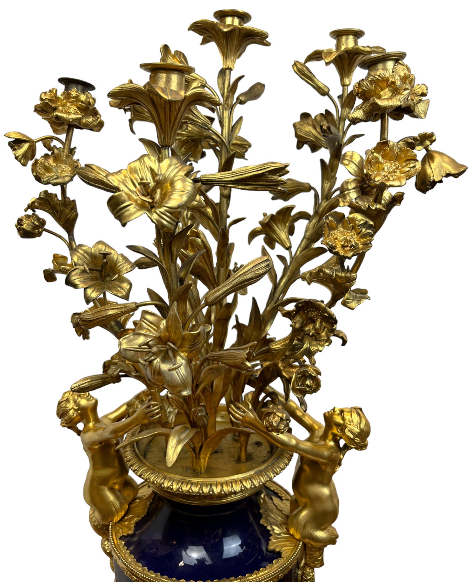 Cast Pair Of Ormolu Mounted Sèvres-style Bouquet Candelabras For Sale