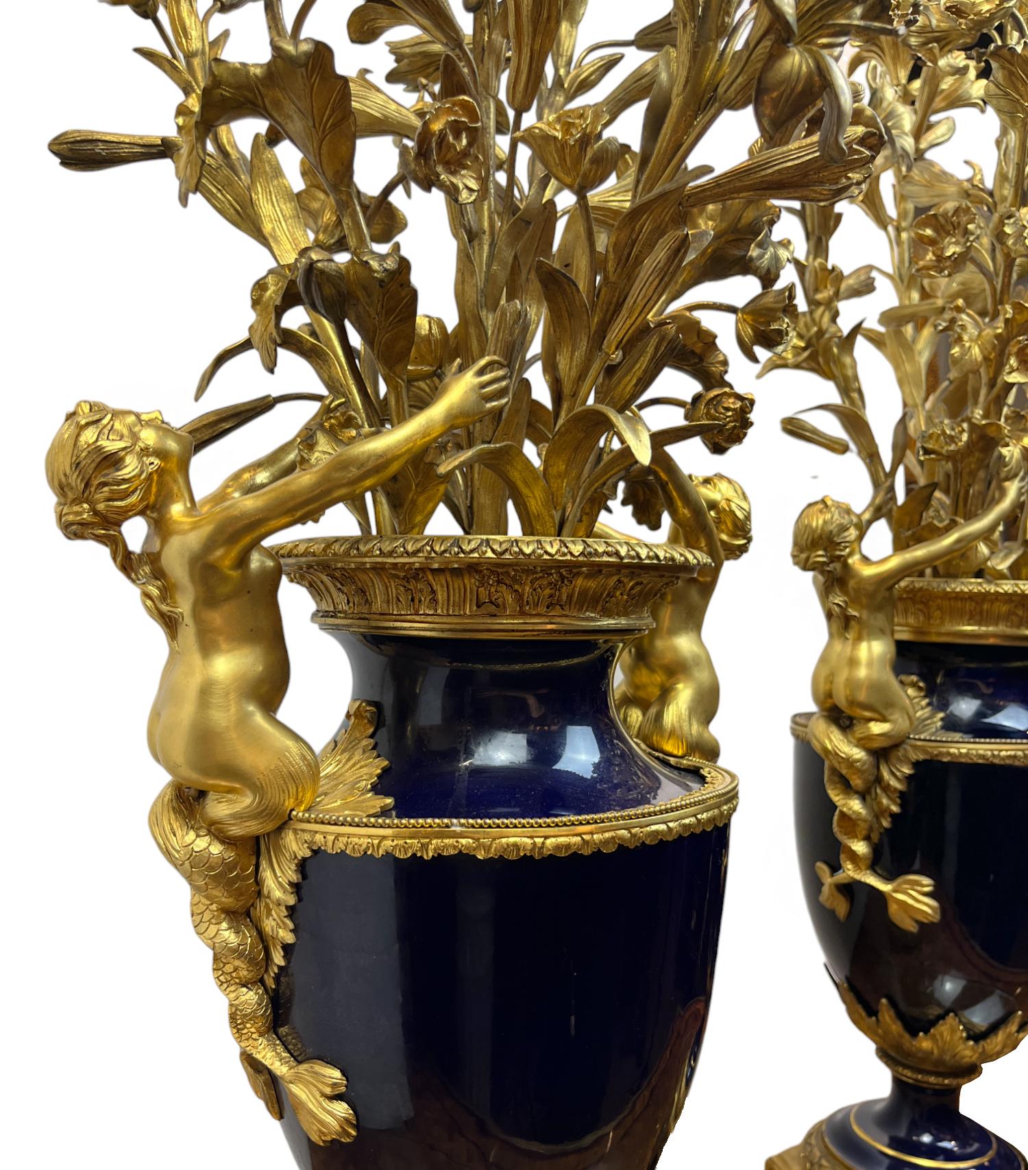 Pair Of Ormolu Mounted Sèvres-style Bouquet Candelabras In Good Condition For Sale In New York, NY