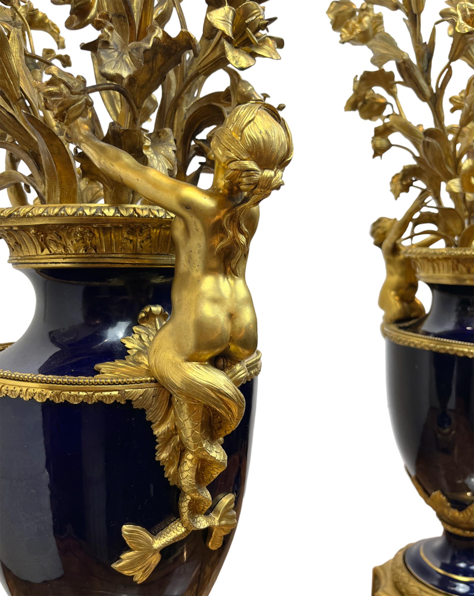 Pair Of Ormolu Mounted Sèvres-style Bouquet Candelabras For Sale 1