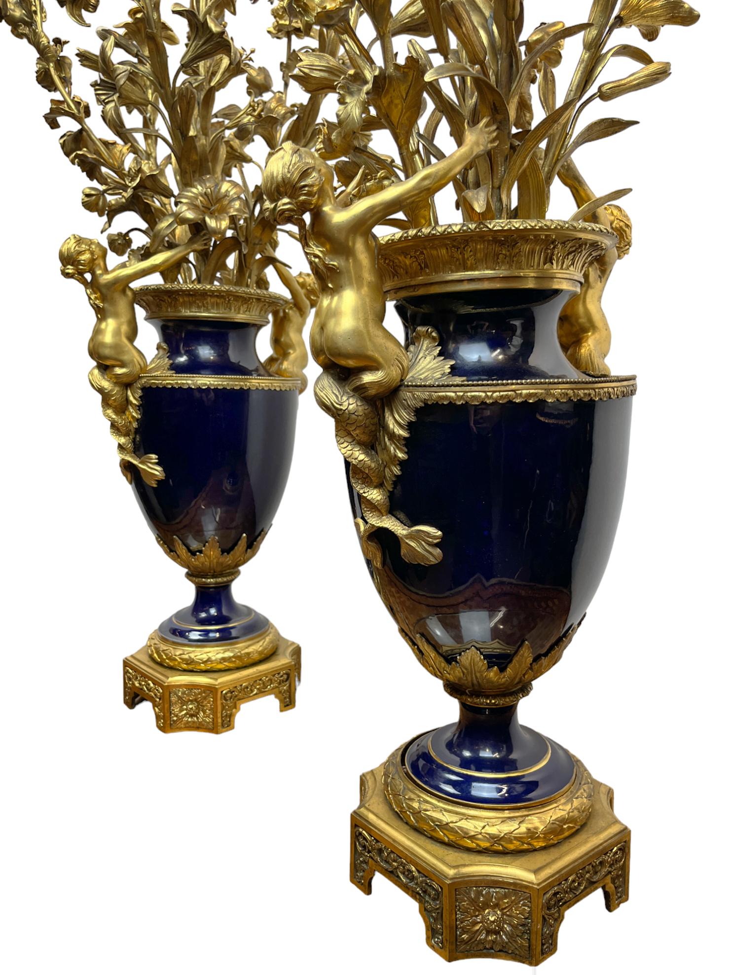 Pair Of Ormolu Mounted Sèvres-style Bouquet Candelabras For Sale 2