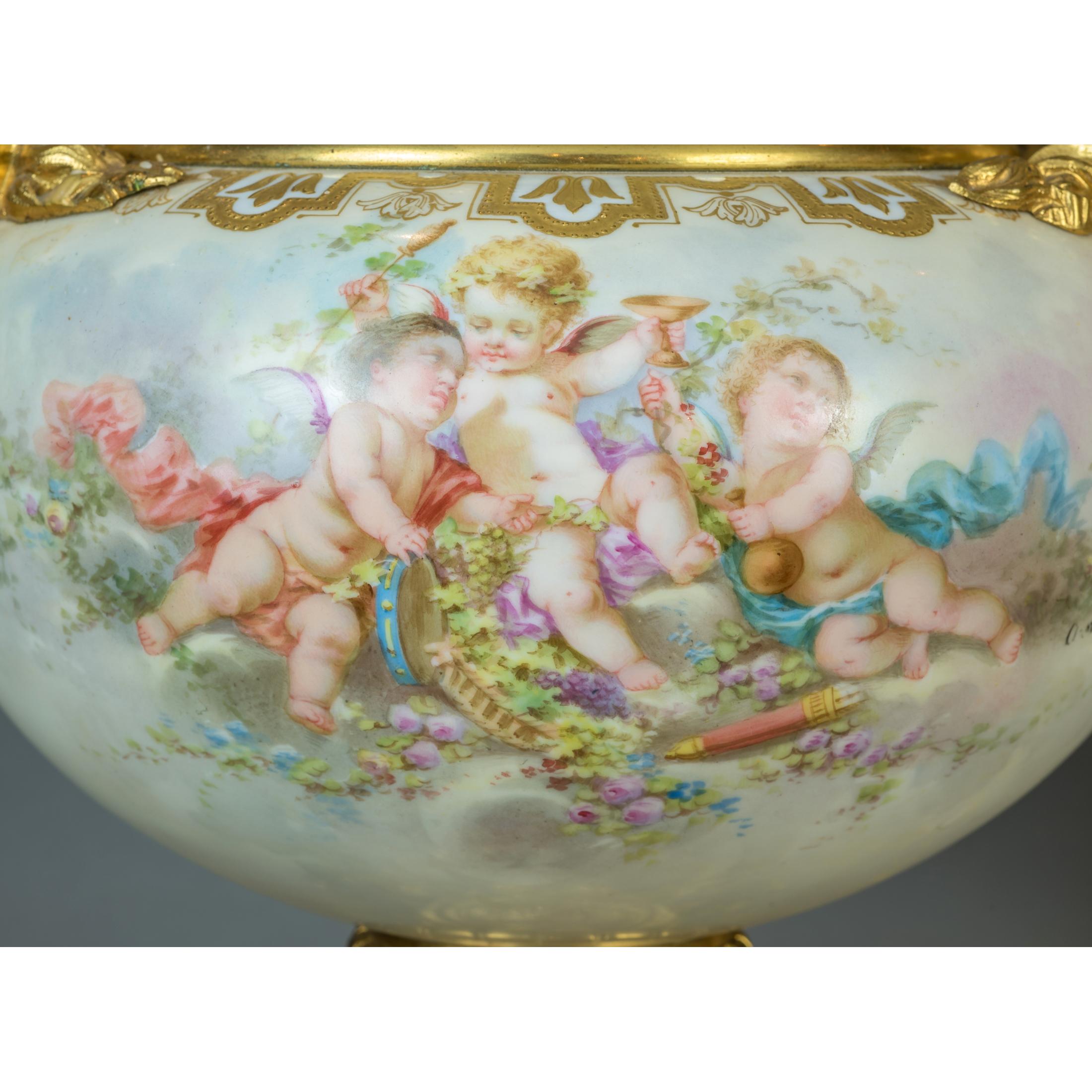 Pair of Ormolu-Mounted Sèvres-style Porcelain Champlevé Vases For Sale 5