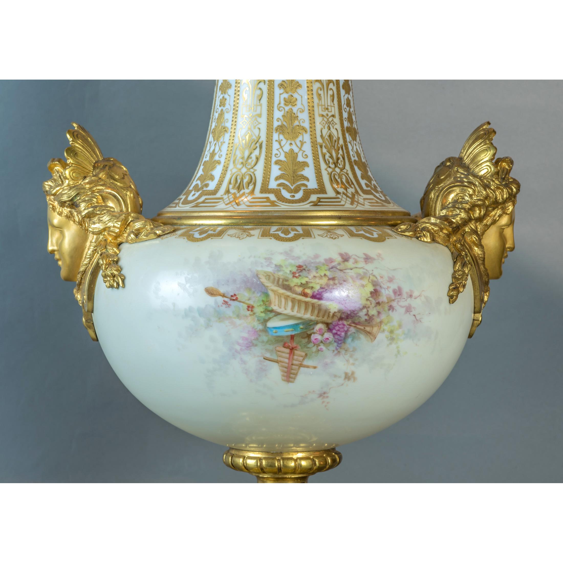 Pair of Ormolu-Mounted Sèvres-style Porcelain Champlevé Vases For Sale 7