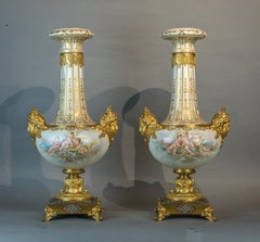 Paire de vases Champlev en porcelaine de style Svres montés en bronze doré