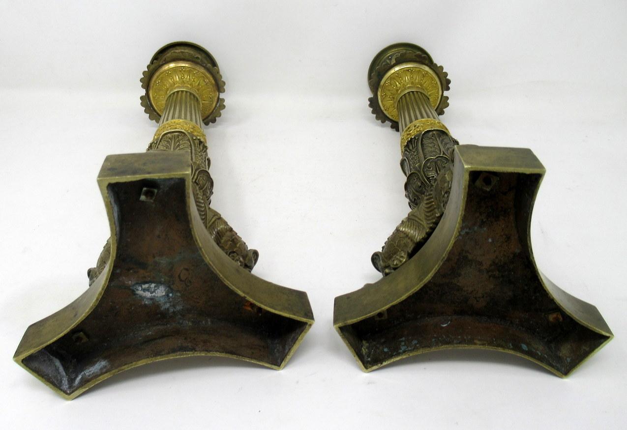 Pair of Ormolu Patinated Bronze Acanthus Empire-Style Candlesticks, 19th Century 4