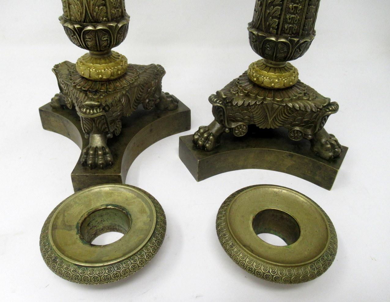 Pair of Ormolu Patinated Bronze Acanthus Empire-Style Candlesticks, 19th Century 5
