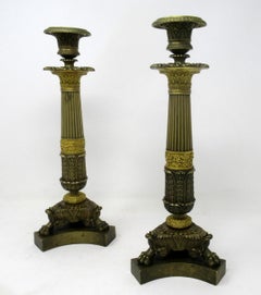 Pair of Ormolu Patinated Bronze Acanthus Empire-Style Candlesticks, 19th Century