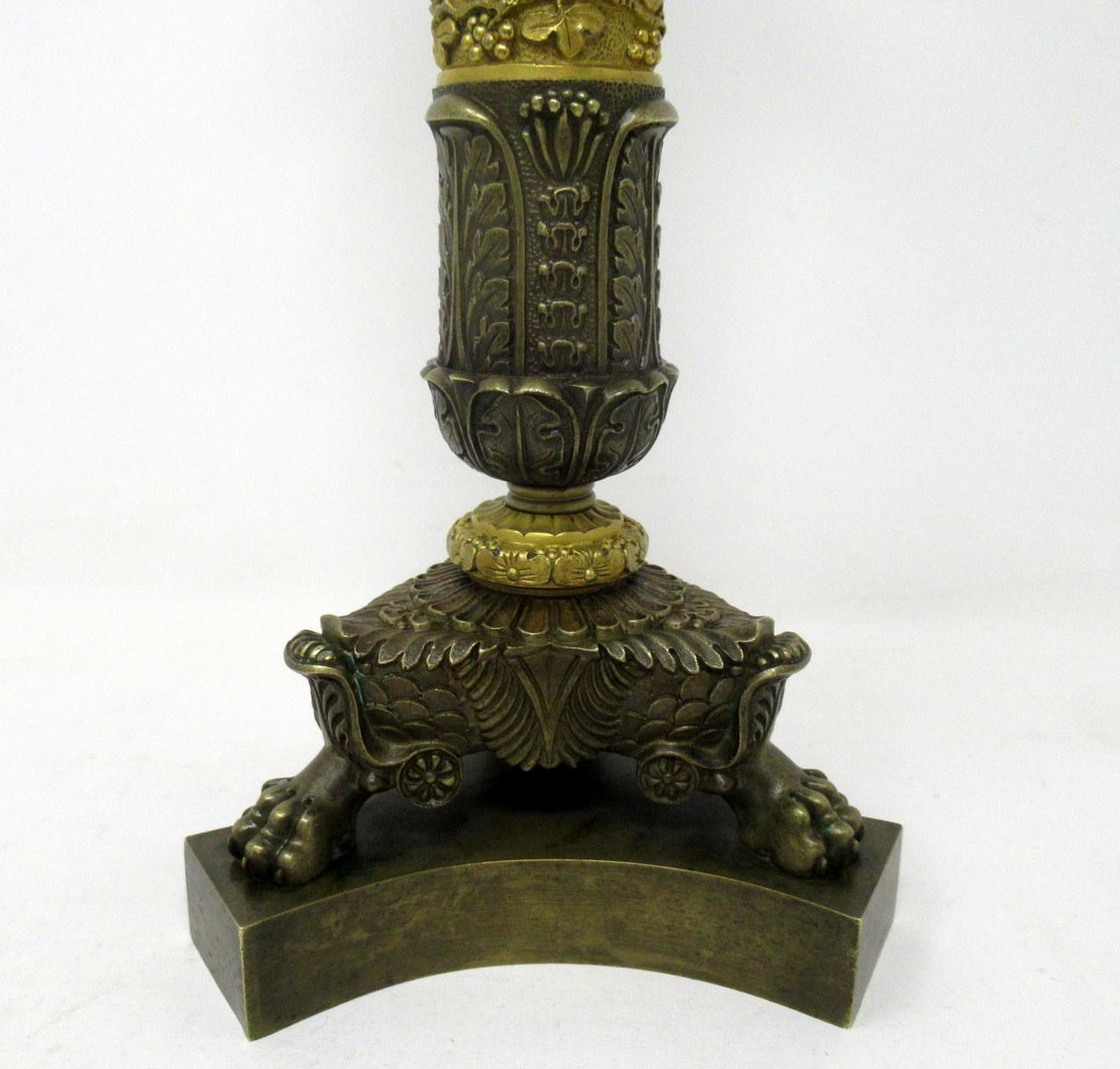 Pair of Ormolu Patinated Bronze Acanthus Empire-Style Candlesticks, 19th Century 2