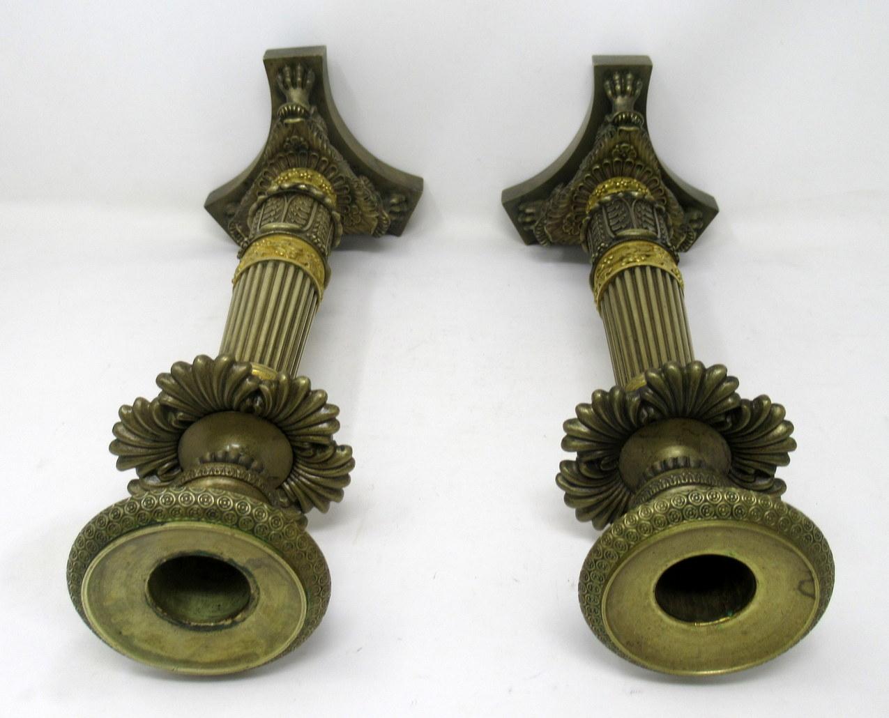 Pair of Ormolu Patinated Bronze Acanthus Empire-Style Candlesticks, 19th Century 3