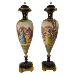 Pair Of Ormolu Porcelain Vases Manufature Nationale Sèvres, 19th Century
