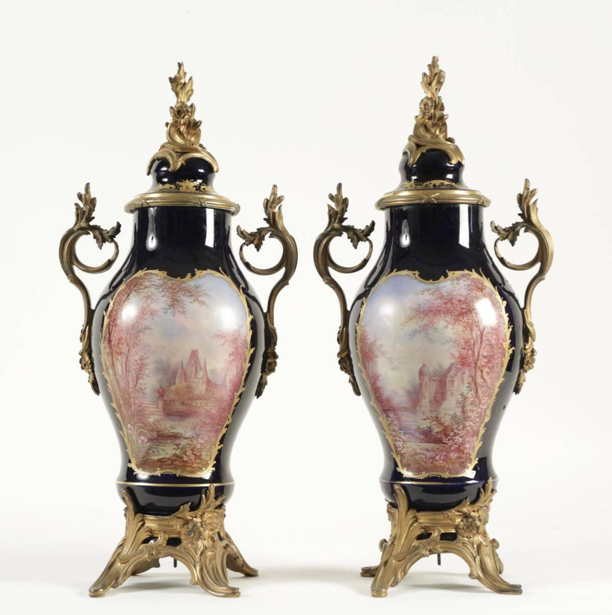 Pair of Ormolu Sevres Vases, 19th Century For Sale 2