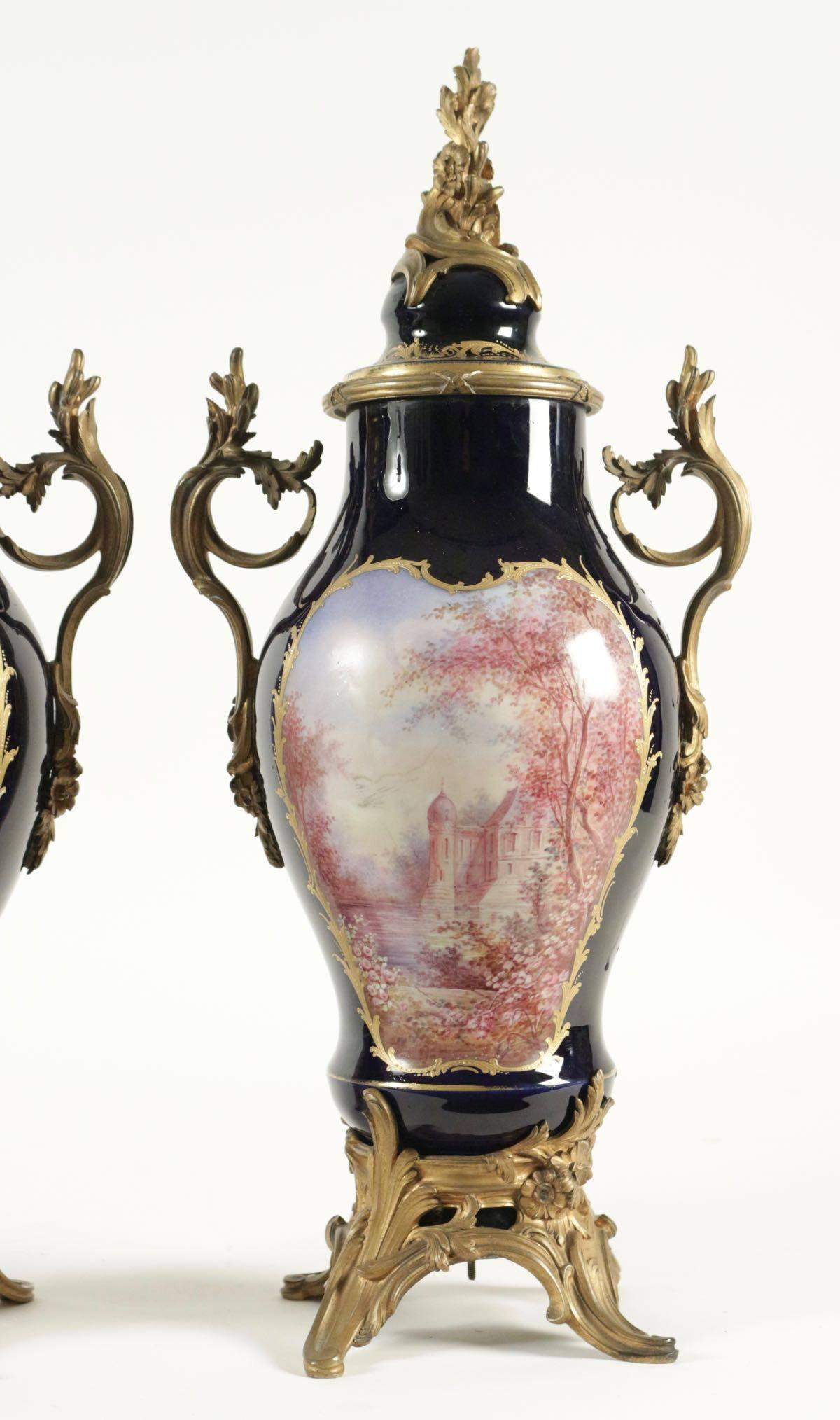 Pair of Ormolu Sevres Vases, 19th Century For Sale 3