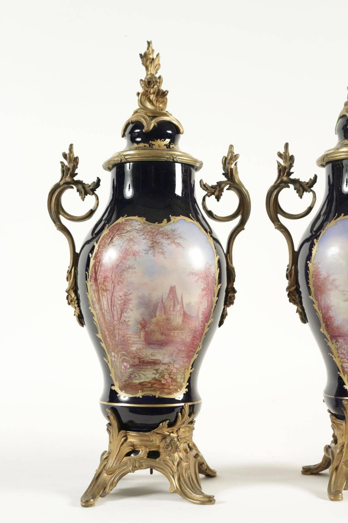 Pair of Ormolu Sevres Vases, 19th Century For Sale 4