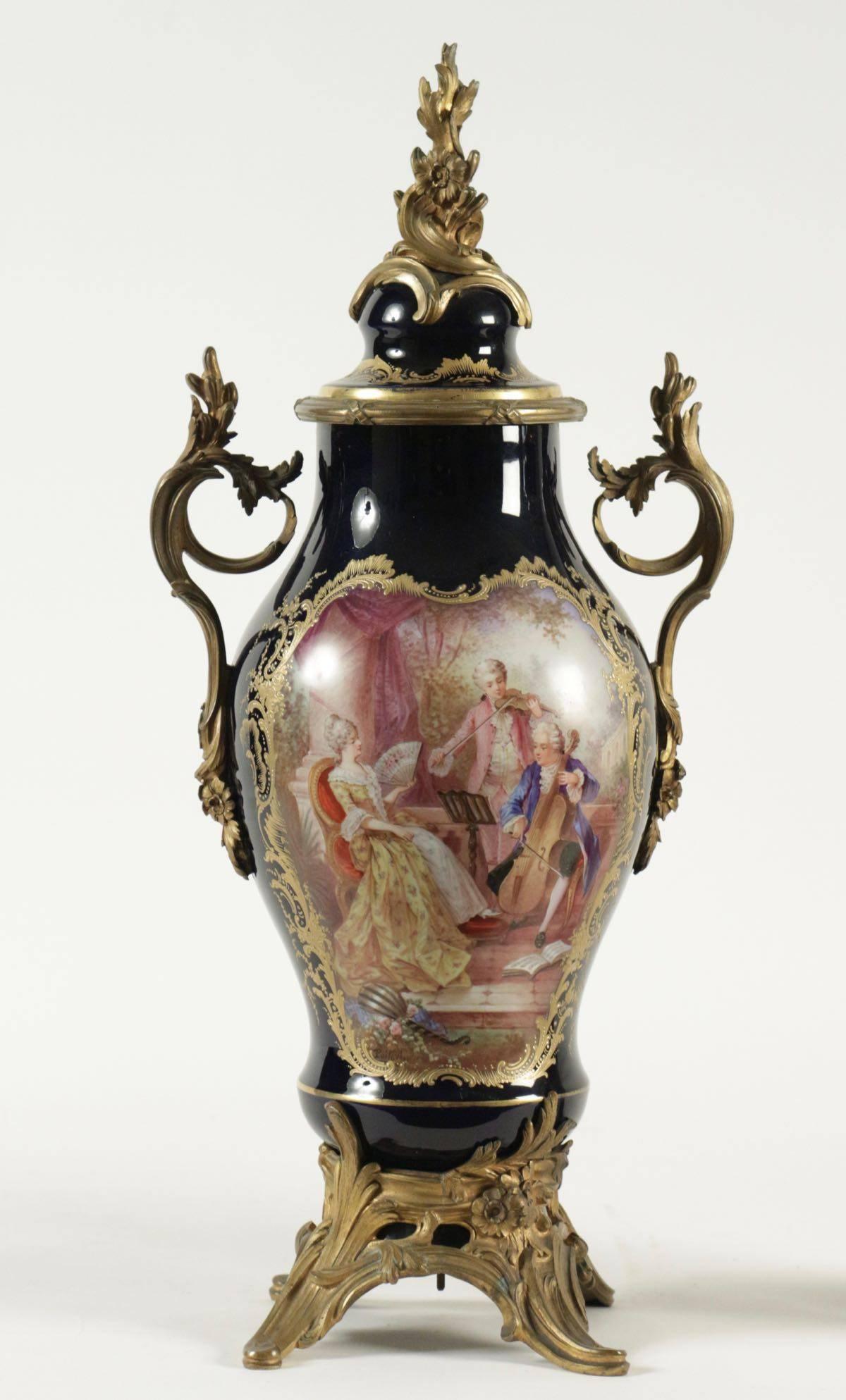 Louis XV Pair of Ormolu Sevres Vases, 19th Century For Sale