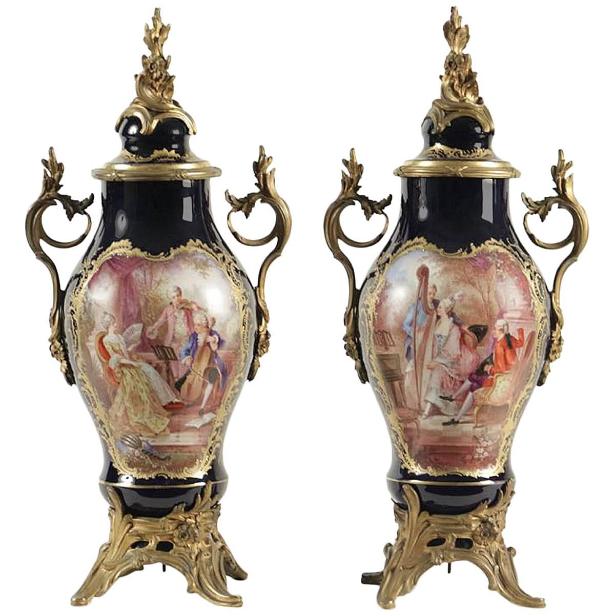 Pair of Ormolu Sevres Vases, 19th Century For Sale
