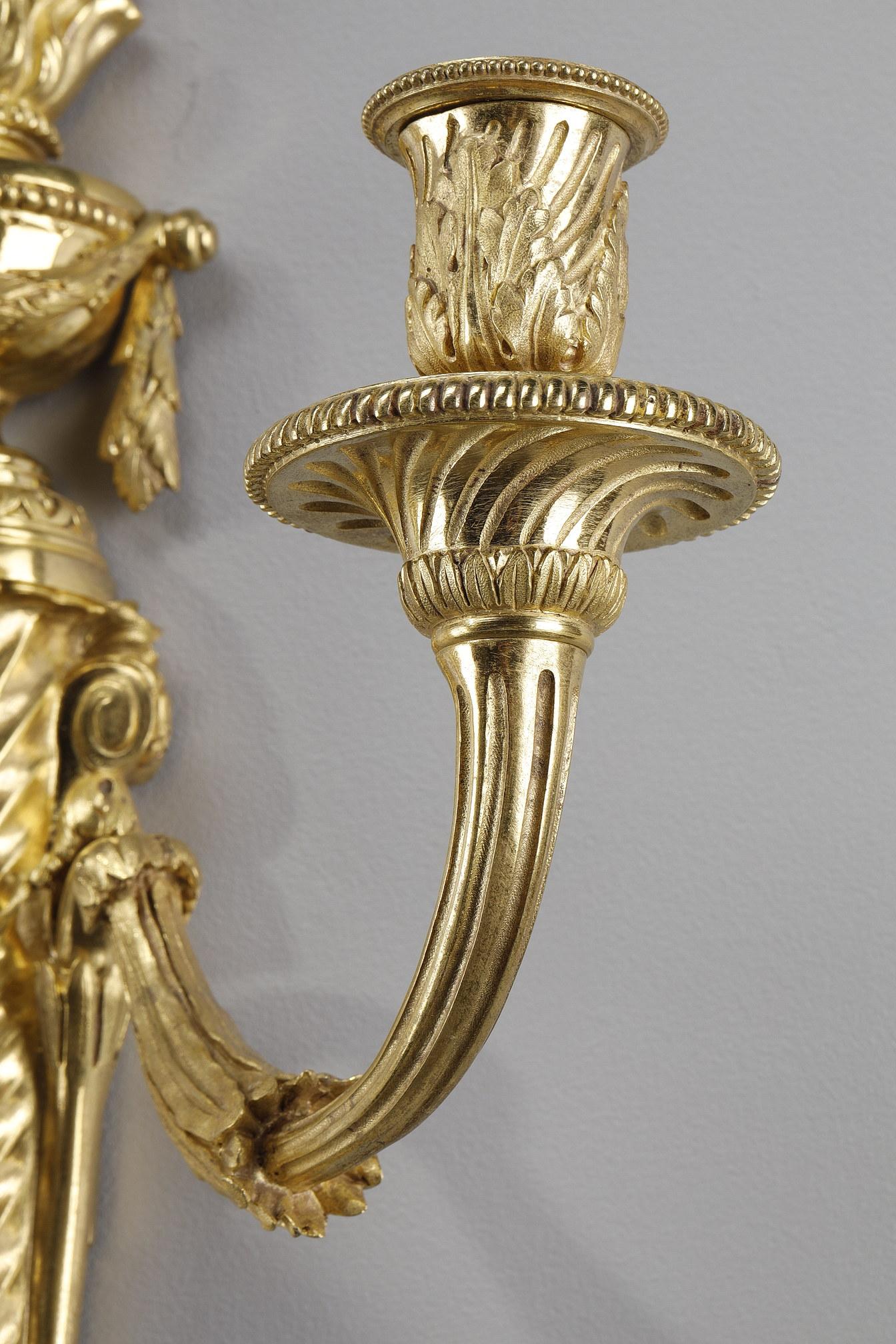 Pair of Ormulu Sconces in Louis XVI Style For Sale 3