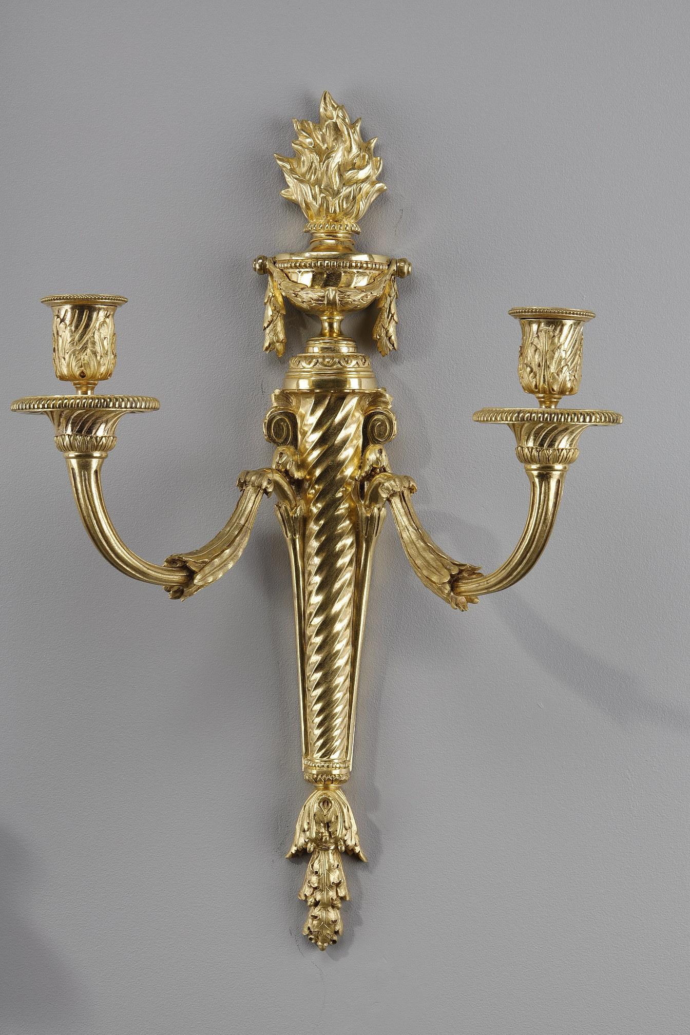 French Pair of Ormulu Sconces in Louis XVI Style For Sale