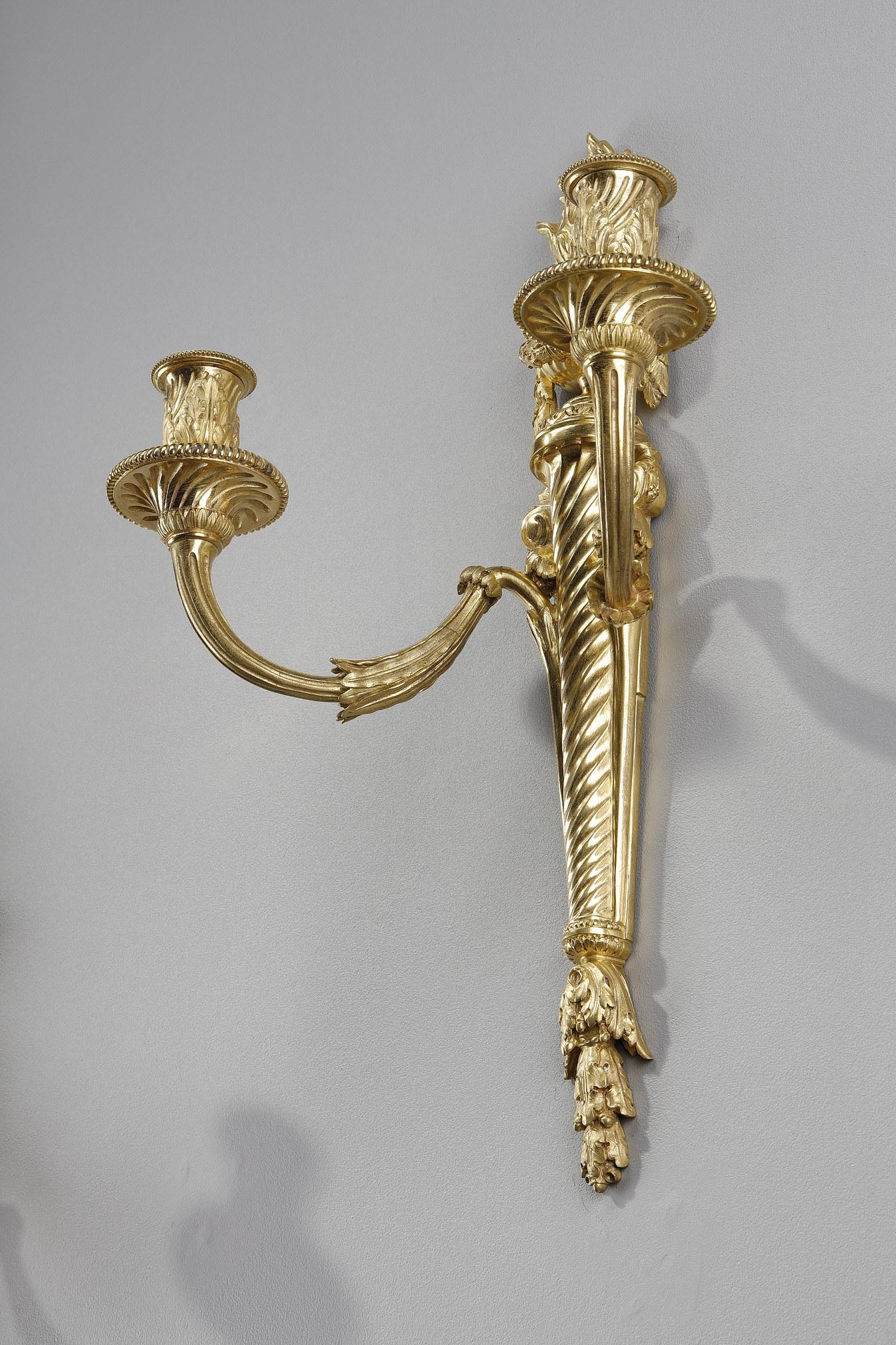 Gilt Pair of Ormulu Sconces in Louis XVI Style For Sale