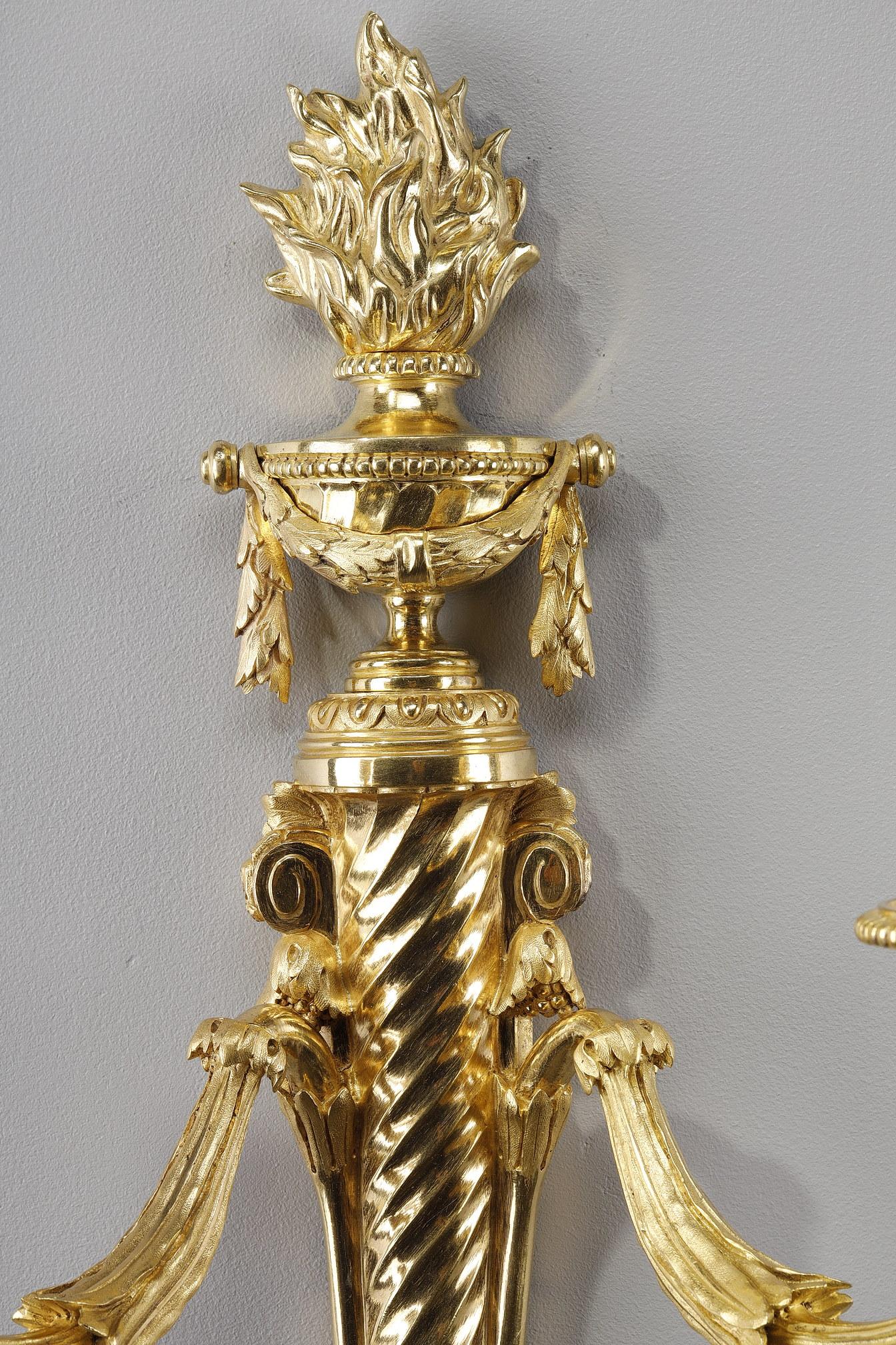 Late 19th Century Pair of Ormulu Sconces in Louis XVI Style For Sale