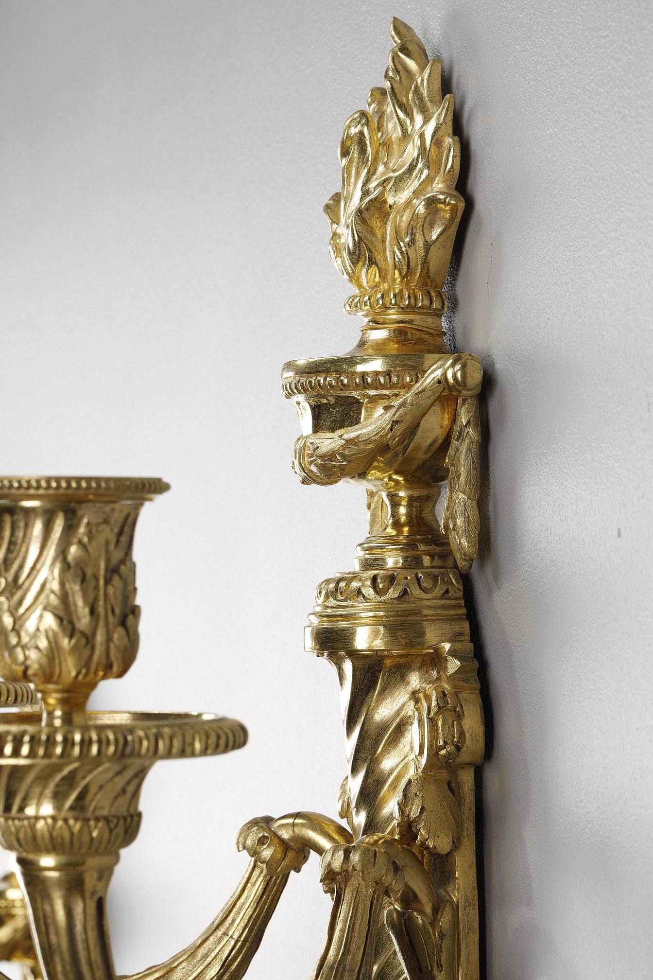 Pair of Ormulu Sconces in Louis XVI Style For Sale 1