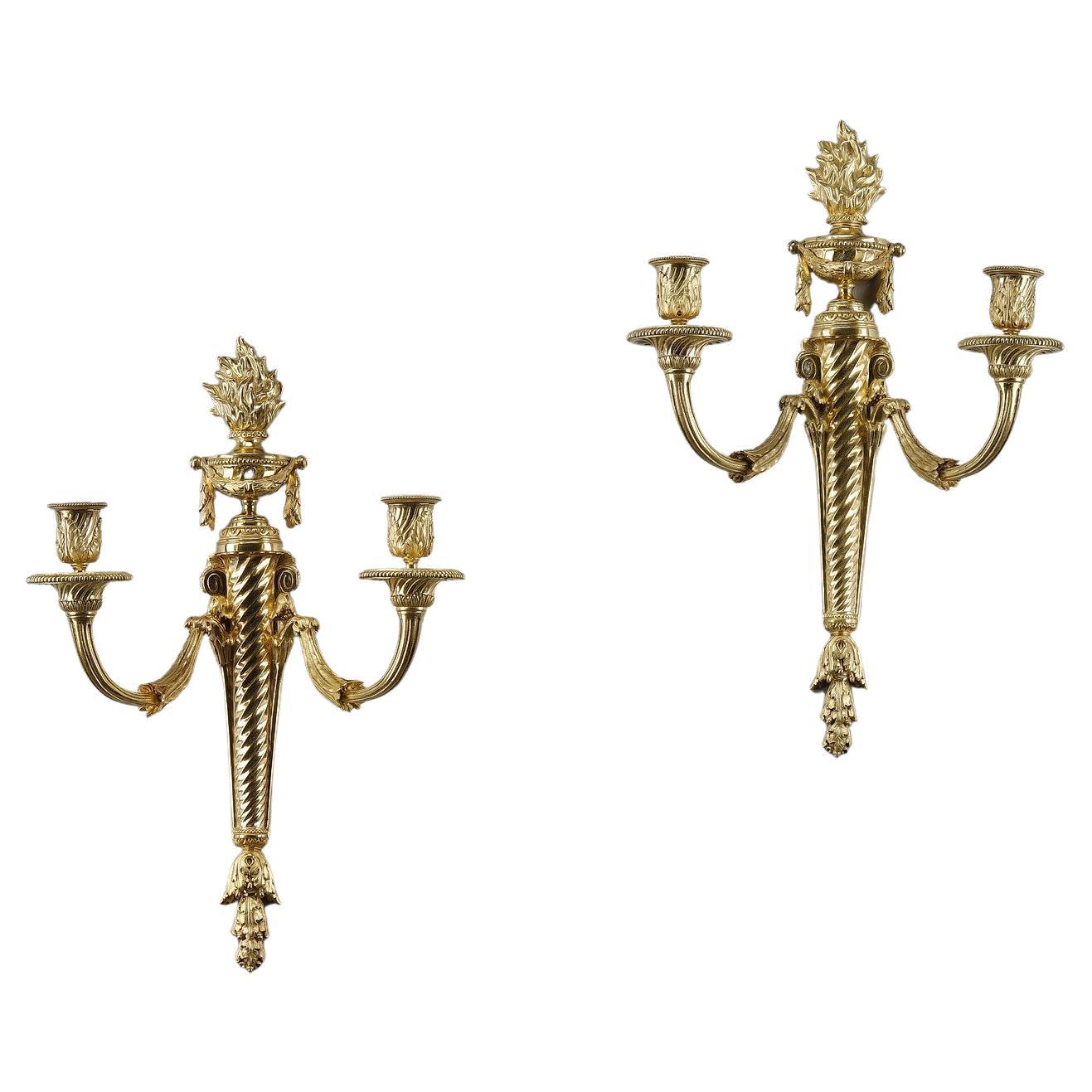 Pair of Ormulu Sconces in Louis XVI Style For Sale