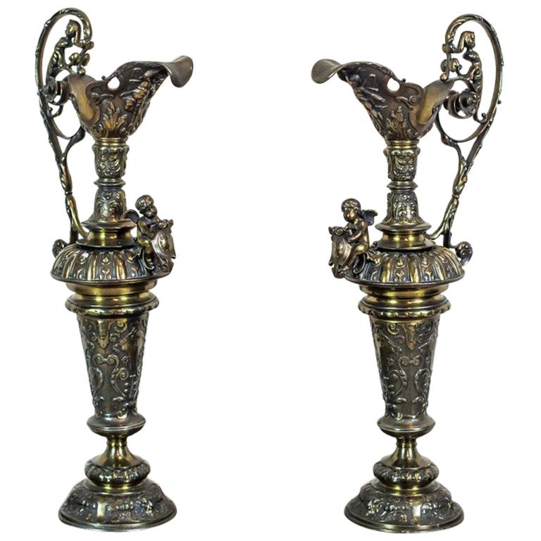 Antique pair of French Vases in Spelter, circa 1890.