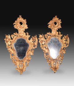 Pair of Ornamental Mirrors, Giltwood, Roccoco, 18th Century